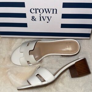 Crown & Ivy Raquel Heel Sandals White Vegan Leather Women’s 8.5 NEW
